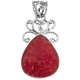 925 Silver Red Sponge Coral Teardrop Sterling Filigree Pendant, 1 3/8"