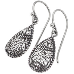925 Silver Teardrop Bali Handmade Artisan Sterling Earrings, 9/16"