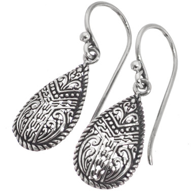 925 Silver Teardrop Bali Handmade Artisan Sterling Earrings, 9/16"