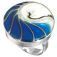 925 Silver Round Blue Nautilus Shell Sterling Adj Sz 6 Ring
