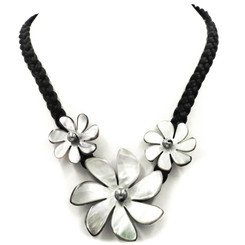 Blacklip Oyster Flower Mother Of Pearl Shell Black Rope Necklace