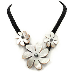 Goldlip Oyster Flower Mother Of Pearl Shell Black Rope Necklace