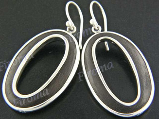 1 1/4" 925 Silver Sono Dark Wood Oval French Hook Earrings