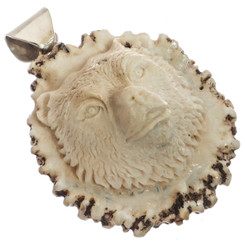 925 Silver Relief Hand Carving Grizzly Bear Deer Antler Sterling Pendant, 2 1/4"