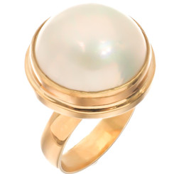 925 Silver South Sea White Mabe Pearl Gold Plated Sterling Adjustable Ring