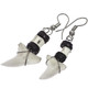 Awesome White Tip Shark Tooth Surfer Style Earrings, 1 1/4"
