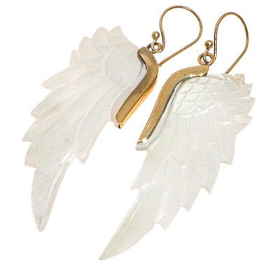 Exquisite Angel Wing Oyster Mother Of Pearl Shell Hand Carving Earrings, 1 5/8"