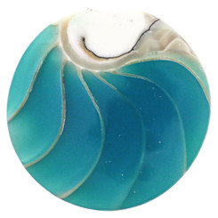 Exposed Chamber Nautilus Shell Turquoise Blue Resin Filll Bead Cabochon, 1 5/8"