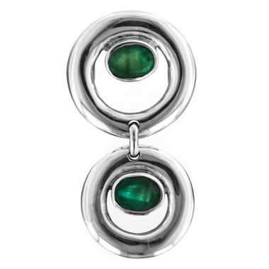 925 Silver Genuine Double Emerald In Hoops Sterling Sliding Pendant, 1 1/2"