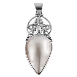 925 Silver Teardrop White Mabe Pearl Pendant, 1 3/4"