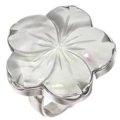925 Silver Radiant White Oyster Mother Of Pearl Shell Flower Adjustable Ring