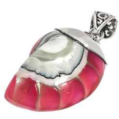 925 Silver Pink Iridescent Nautilus Shell In Sterling Pendant, 1 3/4"