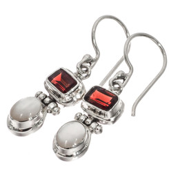 925 Silver Mother Of Pearl Shell Garnet Sterling Silver Earrings, 13/16"