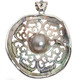 925 Silver Round Carving Mabe Mother Of Pearl Shell Sterling Pendant, 2 5/8"