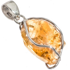 Genuine Brazilian Untreated Citrine Rough 925 Sterling Silver Pendant, 1 3/8"