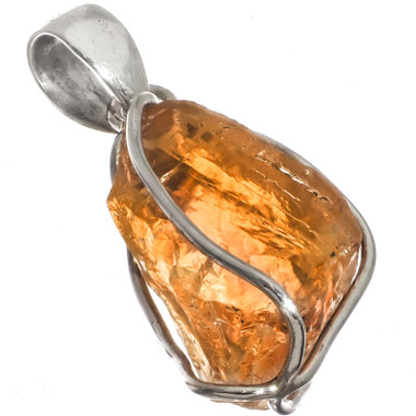 Genuine Brazilian Untreated Citrine Rough 925 Sterling Silver Pendant, 1 3/8"