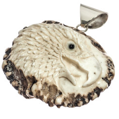 925 Silver Eagle Real Deer Antler Burr Sterling Pendant, 2"