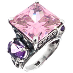 Bold 14mm Pink Quartz Amethyst 925 Sterling Silver Cocktail Ring