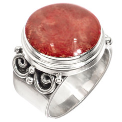 925 Silver Heavy Red Sponge South Sea Ocean Coral Sterling Ring
