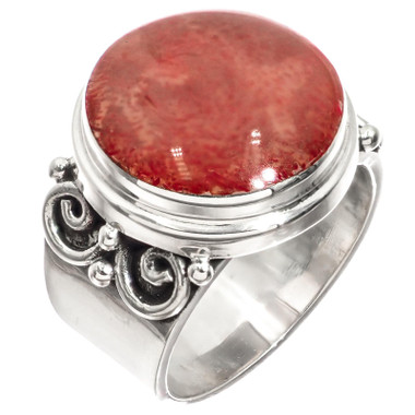 925 Silver Heavy Red Sponge South Sea Ocean Coral Sterling Ring