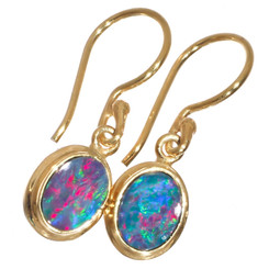 Australian Natural Opal Doublet Gold Plated On 925 Sterling Silver Earrings, 7/16"
