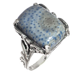 925 Silver Rare Genuine Blue Coral Sterling Sz 9 Ring