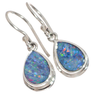 925 Silver Pear Australian Opal Pear Teardrop Earrings, 1/2"