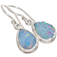 925 Silver Pear Australian Opal Pear Teardrop Earrings, 1/2"