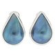 925 Silver Dainty Teardrop Blue Mabe Pearl Omega Stud Pear Earrings, 5/8"