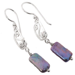 925 Silver Peacock Biwa Freshwater Stick Pearl Sterling Earrings, 1 1/4"