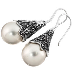 925 Silver Sophisticated Artisanal Crafted Shell Pearl Sterling Earrings, 1 1/8"