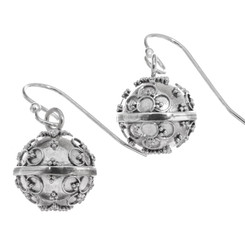 925 Silver Adorable Bali Chime Sound Harmony Ball Sterling Earrings, 1/2"