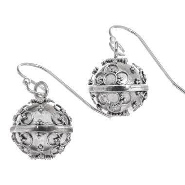 925 Silver Adorable Bali Chime Sound Harmony Ball Sterling Earrings, 1/2"