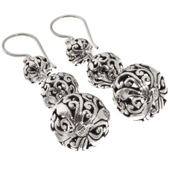 925 Silver Dangling Balls Scroll Filigree Sterling Dangle Drop Earrings, 1 5/8"
