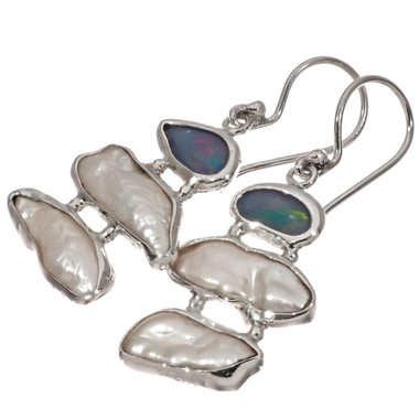 925 Silver Freshwater Stick Pearl Australian Opal Sterling Earrings, 1"