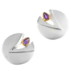 925 Silver Pear Amethyst Abstract Matte Sterling Post Earrings, 3/4"