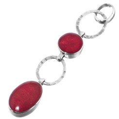 925 Silver Adorable Cascading Red Coral Sterling Pendant, 2 5/16"