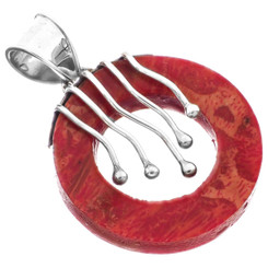 925 Sterling Silver Red Coral Hoop Sterling Pendant, 1 1/2"