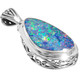 925 Silver Large Genuine Australian Opal Gem Sterling Filigree Pendant, 1 1/4"