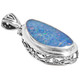 925 Silver Large Genuine Australian Opal Gem Sterling Filigree Pendant, 1 1/4"