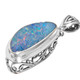 925 Silver Large Genuine Australian Opal Gem Sterling Filigree Pendant, 1 1/4"