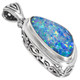 925 Silver Large Genuine Australian Opal Gem Sterling Filigree Pendant, 1 1/4"