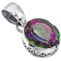 925 Silver Oval Blue Rainbow Mystic Topaz Sterling Pendant, 3/4"