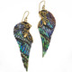 Exquisite Paua Abalone Shell Wing Hand Carving Brass Filigree Earrings, 2 1/2"