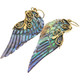 Exquisite Paua Abalone Shell Wing Hand Carving Brass Filigree Earrings, 2 1/2"