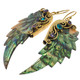 Paua Abalone Shell Wing Hand Carving Brass Filigree Drop Earrings, 2 1/4"