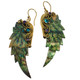 Paua Abalone Shell Wing Hand Carving Brass Filigree Drop Earrings, 2 1/4"