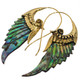 Exquisite Paua Abalone Shell Wing Hand Carving Brass Filigree Earrings, 2 1/2"