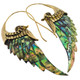 Exquisite Paua Abalone Shell Wing Hand Carving Brass Filigree Earrings, 2 1/2"