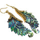 Exquisite Paua Abalone Shell Leaf Hand Carving Brass Filigree Earrings, 2 1/4"